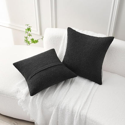FUTEI Pack of 2 Black Decorative Throw Pillow Covers 24x24 Inch Soft Cozy Solid Boucle Textured European Cushion Case,Modern Home Decor for Couch Bed Living Room