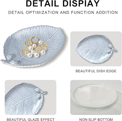 Ceramic Jewelry Dish, Decorative Tray for Rings Earrings Necklaces Bracelet Watch Keys, 4.50" Trinket Tray as Gifts for Women (Antique Leaf)