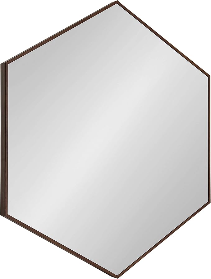 Kate and Laurel Rhodes 6-Sided Hexagon Wall Mirror, 30.75x34.75 Walnut Brown