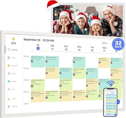 32" Digital Calendar Chore Chart for Wall Planner –Touchscreen Electronic Calendar Photo Frame for Family-Meal-Planner, Seamless Scheduling with Star Reward, Sync Online Calendar Via APP, Wall Mounted