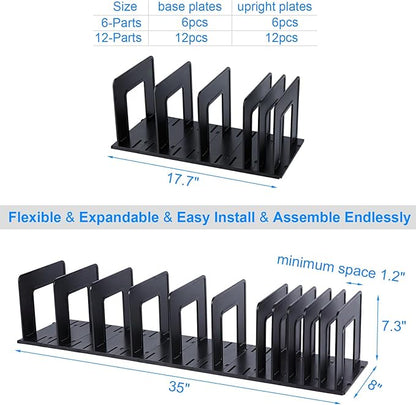 Adjustable Vertical File Sorter Sturdy Plastic Expandable Upright File Holder, Desktop Binder Organizer, School Office Organization Bookshelf Divider, Assemble Easily Endlessly, Black