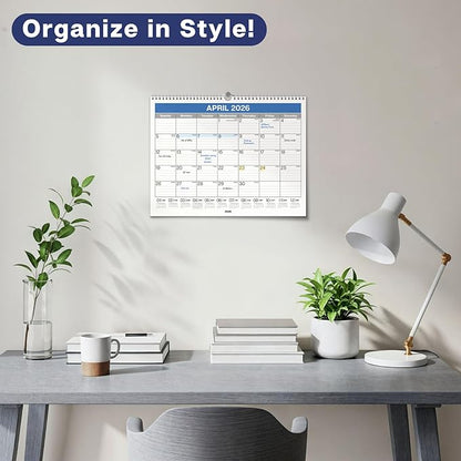 Dunwell 2026 Wall Calendar 12x15 (Blue), Large Lined Monthly Calendar, Jan – Dec 2026, 12 x 15 Size, Professional Style for Home, Office, School or Organization
