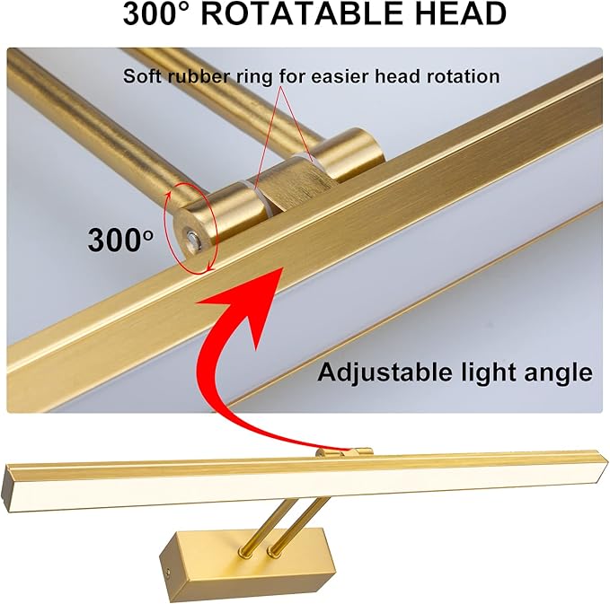 FUNCHDAY Picture Light Wireless,17inch Picture Light Battery Operated,Remote Control Painting Light with Timer and Dimmable,Full Metal Art Light for Display,Wall,Artwork,Portrait,Gallery (Brass)