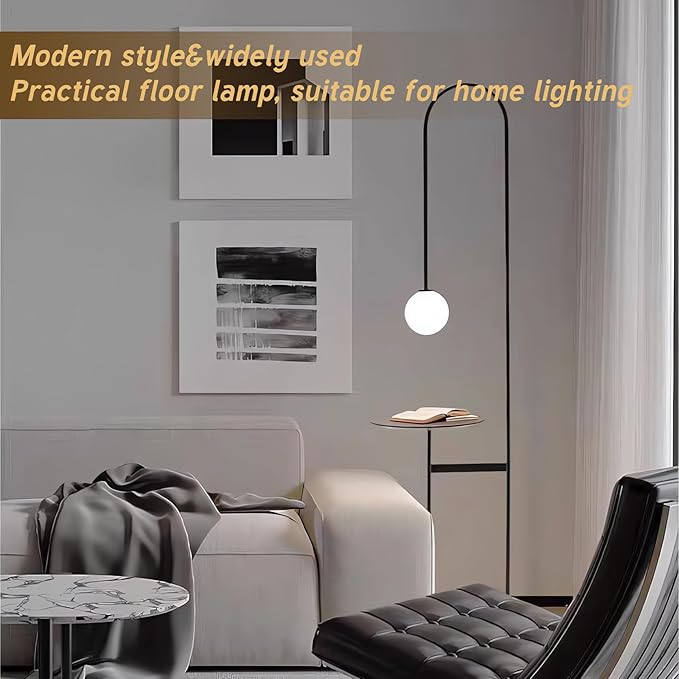 Arched Floor Lamp Modern Nordic Style with Glass Shade and Shelves Geometric Ball LED Lighting for Living Room Bedroom