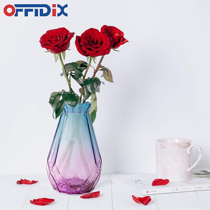 OFFIDIX Glass Vase Gradient Multicolor with Geometric Faceted Design Flower Vase for Weddings, Events, Decorating, Arrangements, Flowers, Office, or Home Decor