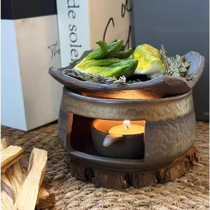 Cedar and Zen Burner，Ceramic Aromatherapy Diffuser，Essential Oil Burner，for Home Fragrance,Meditation,Relaxation & Bedroom Decor (1 Pcs)