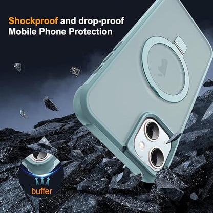 Compatible with iPhone 14 Plus Case with Invisible Magnetic O-Ring Stand Military-Grade Translucent Case for iPhone 14 Plus 6.7" [Compatible with Mag-Safe][Great Grip Feeling], Blue