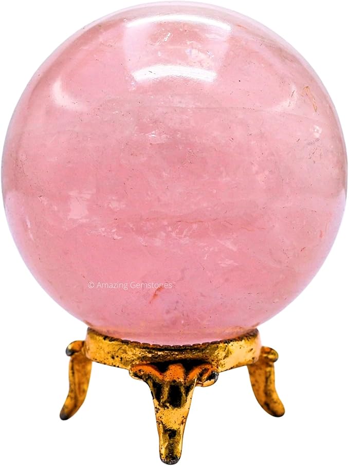 Amazing Gemstone Rose Quartz Crystal Ball with Stand - 2.5 Inches Large Crystal Sphere Meditation Balls for Witchcraft and Decorative Balls