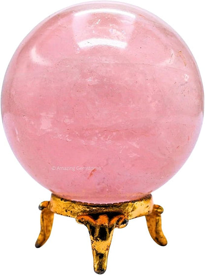 Amazing Gemstone Rose Quartz Crystal Ball with Stand - 2.5 Inches Large Crystal Sphere Meditation Balls for Witchcraft and Decorative Balls