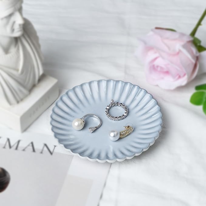 Ceramic Jewelry Dish, Decorative Tray for Rings Earrings Necklaces Bracelet Watch Keys, 4.50" Trinket Tray as Gifts for Women (Antique Wave)