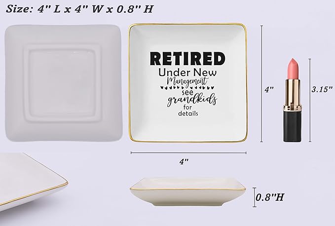 Retired Under New Management - Happy Retirement Gift - Funny Colleagues Goodbye Leaving Gifts for Coworkers Boss Leader Teacher - Appreciate Christmas Jewelry Tray Trinket Holder Ring Dish