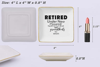 Retired Under New Management - Happy Retirement Gift - Funny Colleagues Goodbye Leaving Gifts for Coworkers Boss Leader Teacher - Appreciate Christmas Jewelry Tray Trinket Holder Ring Dish