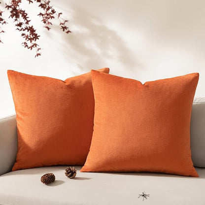 Phantoscope Pack of 2 Velvet Decorative Throw Decorative Pillow Cover Soft Solid Square Cushion Case for Couch Burnt Orange 20 x 20 inches 50 x 50 cm