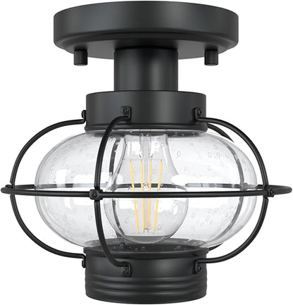 Kalium Outdoor Flush Mount Ceiling Light Fixture with Glass Globe Shade, E26 Standard Base Industrial Farmhouse Lamp for Porch Indoor Dining Room Kitchen Hallway Bedroom Balcony Stairway
