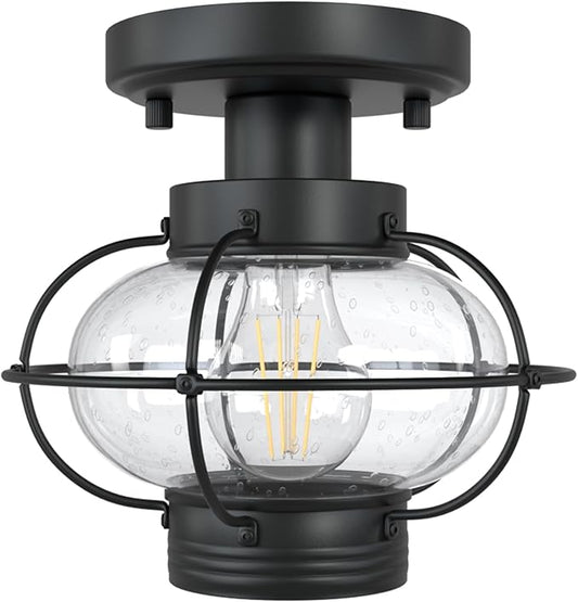 Kalium Outdoor Flush Mount Ceiling Light Fixture with Glass Globe Shade, E26 Standard Base Industrial Farmhouse Lamp for Porch Indoor Dining Room Kitchen Hallway Bedroom Balcony Stairway