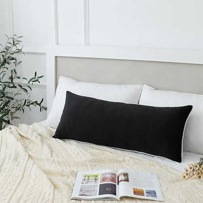 LIGICKY Long Lumbar Pillow Cover 16x36 inch Black Velvet White Rope Edging Throw Pillow Covers Decorative Rectangular Body Pillow Case Accent Textured Cushion Cover for Bed Couch(Cover Only)