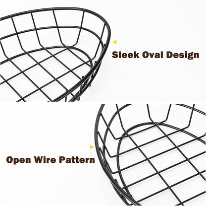 10 Pack Metal Fast Food Oval Baskets, Wire Bread Basket for Serving, Reusable Chip Burger Fruit Vegetables Bowl Storage for Kitchen Table, Restaurants, Snack Bar, 9.5" x 6.3" x 2"