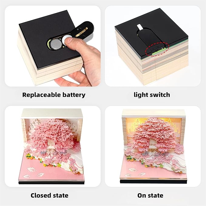 3D Calendar 2026, Desk Calendar With LED Light, 3d Tree Memo Pad Creative Desk Calendar, Christmas Gift for Colleague Friend, Desktop Decoration