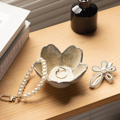 Floral Vanity Tray - Ceramic Jewelry Organizer Dish for Rings Necklaces Wedding Gift Idea(camel)