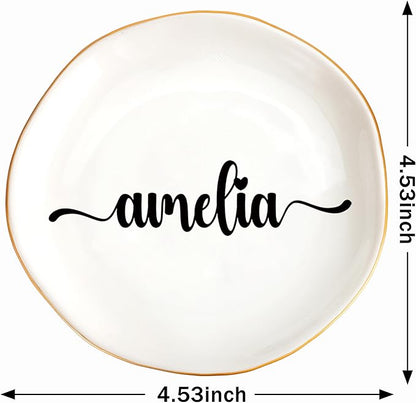 JoycuFF Amelia Personalized Name Ceramic Jewelry Tray, Mothers Day Christmas Anniversary Engagement Birthday Gifts for Women Couples, Trinket Dish for Rings Earrings Necklaces Bracelets Keys