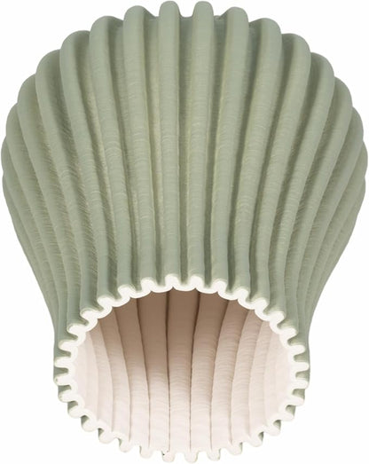 Flower Vase for Living Room Decor Display – 3D Printed Design, Ceramic Vase for Bedroom, House, Room, or Office Decor Accent – Ribbed Decorative Vase for Home and Table Accent– 9” Green