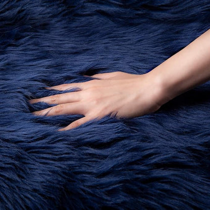 Ashler Faux Fur Rug, Dark Blue Area Rugs, Fluffy Sheepskin Fur Rug, Fuzzy Ultra Soft 2 x 6 Ft Rugs, Machine Washable Shag Rug, Nursery Throw Rugs for Bed, Living, Kids Room