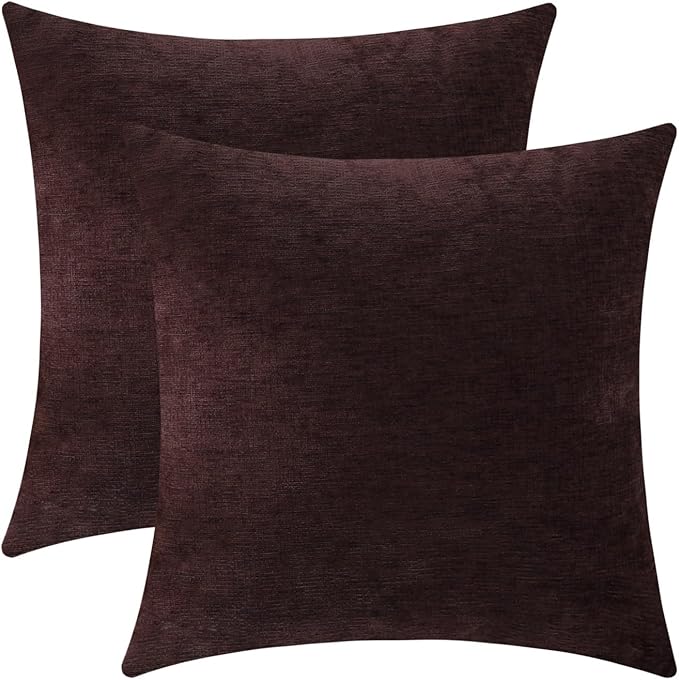 Jeneoo Plum Purple Decorative Throw Pillow Covers Soft Chenille Comfy Square Couch Cushion Cases for Living Room Sofa Decor (Set of 2, 18 x 18 Inches)