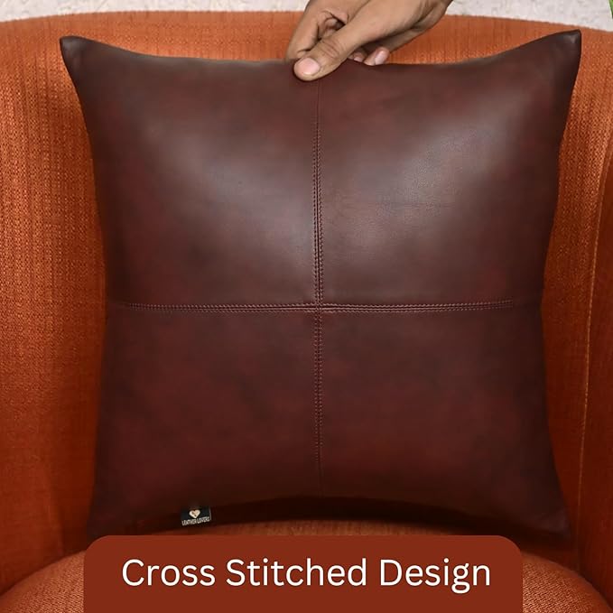 LL LEATHER LOVERS Genuine Lambskin Leather Pillow Cover, 14x14 Inch Case for Lumbar Throw Couch Pillows, Thick & Soft Cushion Covers for Sofa Bed Home Décor (Antique Dark Brown Plain Pack of 1)