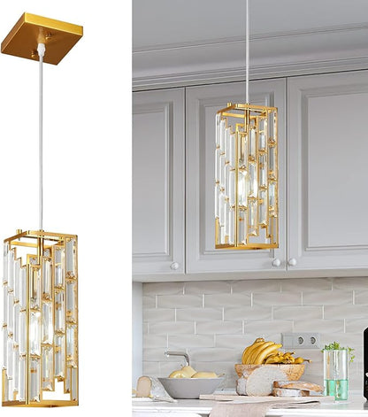Gold Pendant Lighting Modern Pendant Light, Mini Crystal Chandeliers,Adjustable Pendant Light Fixture for Kitchen Island Dinning Room Bedroom (2 Pack)…