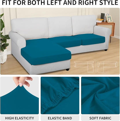 Easy-Going 100% Waterproof 3 Pieces Couch Cushion Covers for Sectional Sofa Left/Right L Shape Chaise Lounge Sofa Seat slipcover Anti-Slip Sofa Cover (2 Seater + 1 Chaise, Peacock Blue
