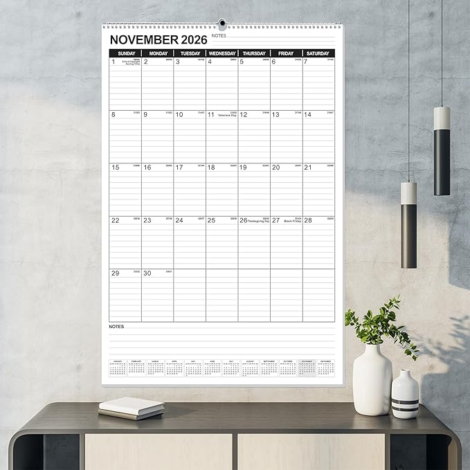 OuMuaMua Extra Large Wall Calendar 2026, 30" X 20" Vertical Jumbo Wall Calendar 2026-2027,18-Month Hanging Planner Wall From 2026 Jan - 2027 Jun with Spiral Bound For School Home Office Organizing