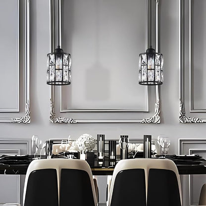 3 Pack 1 Light 5.3" Crystal Hanging Kitchen Island Pendant Light Black Finish,Concise Pendant Fixture Crystal Plate Metal Shade for Bar,Dining Room,Living Room Over Sink