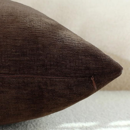 Coffee Brown Chenille Decorative Couch Throw Pillow Covers, Soft Cushion Cases for Home Livingroom Sofa Décor, Pack of 2, 20 x 20 Inches