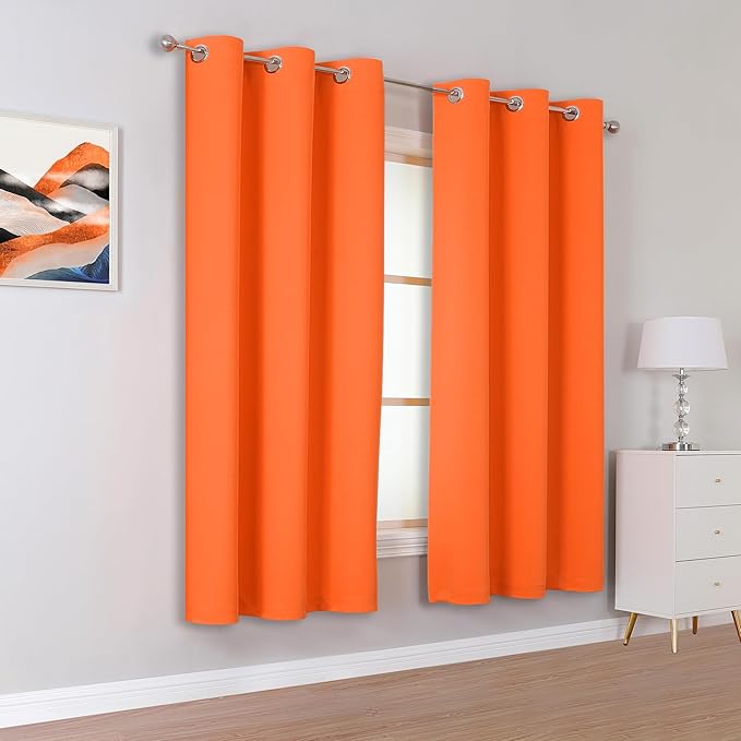 DUALIFE Summer Orange Curtains for Boys Bedroom 2 Panels Autumn Decor Darkening Thermal Insulated Blackout Curtain for Living Room W34 x L45 Inch Grommet Top