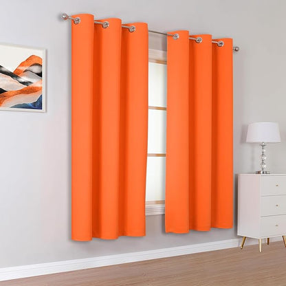 DUALIFE Summer Orange Curtains for Boys Bedroom 2 Panels Autumn Decor Darkening Thermal Insulated Blackout Curtain for Living Room W34 x L45 Inch Grommet Top
