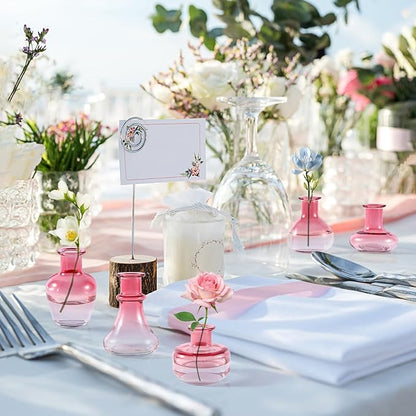 Pink Gradient Glass Bud Vase, 10Pcs/Set Modern Decorative Small Mini Flowers Vases, Minimalist Aesthetic Home Decor Vintage Wedding Table Centerpieces for Single Flower Rose