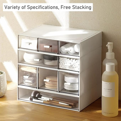 Desk Organizer with Drawers Stackable Storage Drawers, Plastic Compact Desk Storage Box Great for Office School Home Small Space- 1drawers (White)