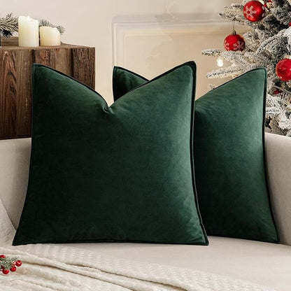 MIULEE Pack of 2 Christmas Decorative Velvet Throw Pillow Cover Soft Pillowcase Solid Square Cushion Case for Winter Sofa Bedroom Car 22x22 Inch Army Green