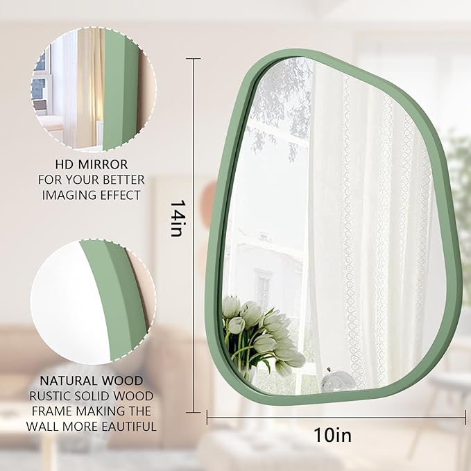 Asymmetrical Mirror for Wall Irregular Wood Frame Modern Unique Wall Mirror Decorative Vanity Bathroom Living Room Bedroom Entryway Hallway Artistic Mirror 14"x10"