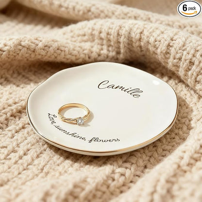 Personalized Mrs Ring Dish, Custom Ceramic Jewelry Dish, Holder Ring Holder for Friends,Birthday Mother's Day Christmas New Year Gift, Engrave Names, Dates or Special Messages