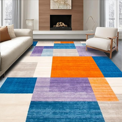Flatwoven High Traffic Area Rug 5x7, Modern Abstract Color Block Area with Artistic Flair, Non Slip, Stain Resistant, Washable Area Rugs for Living Room, Bedroom (Blue, 5x7)