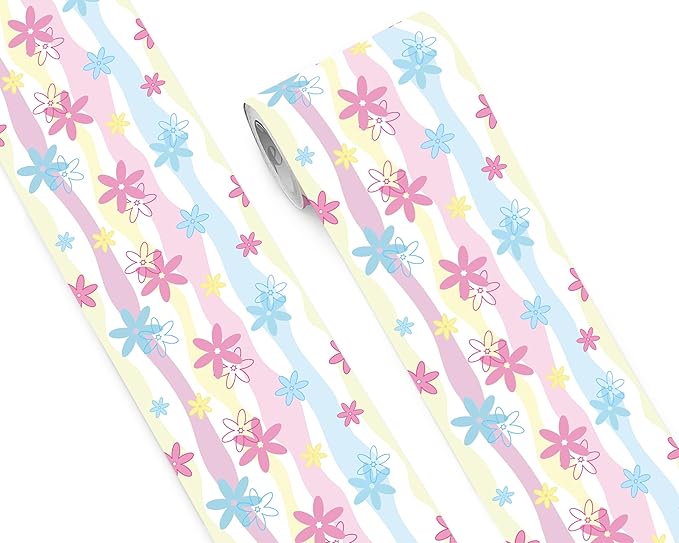 FLFK Wallpaper Border, Rainbow Flowers Peel and Stick Wall Border Self Adhesive Wall Paper Borders for Bedroom Living Room Girl's Room Kitchen Bathroom 7"x240"
