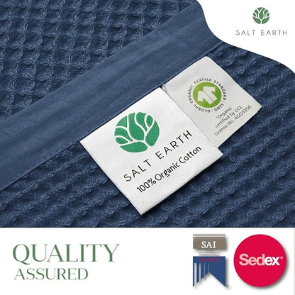Salt Earth GOTS Certified 100% Organic Cotton Throw Blanket, 55" X 60" Waffle Blankets & Throws for Bed, Throw Blanket for Couch, Modern & Cozy Blanket, All Season Waffle Blanket, Soft Blanket (Navy)