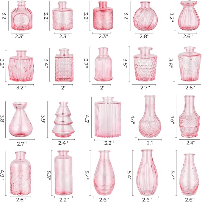 BEAHOT 32 Pack Pink Bud Flower Vase in Bulk,Mini Vintage Glass Bud Vases for Centerpieces,Wedding Decor,Party & Home Decaration,Mother's Day (Pink)