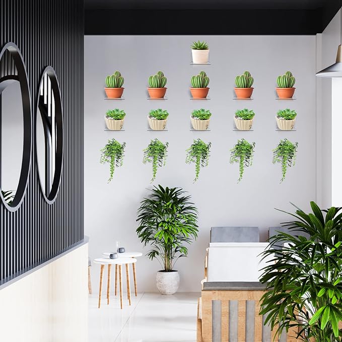 Acrylic Mini Floating Shelf, 16 Pack - Clear, Modern Wall Shelf for Office, Bedroom, Living Room - Mounted Storage for Pop Figures, Plants, Pictures