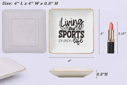 Mother's Day,Birthday,New Year,Christmas Gifts for Sports Mom-Ceramic Jewelry Tray Trinket Holder Ring Dish-Exercise Women Gift-Mommy Life-Mother Present from Daughter Son-Living That Sports Mom Life