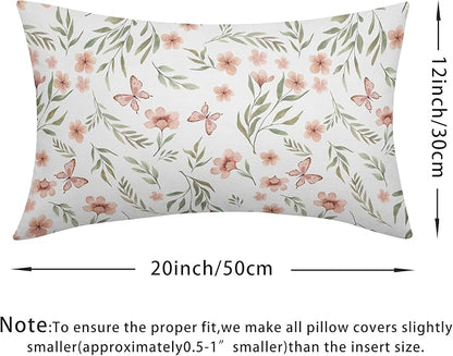 Spring Pillow Covers 12x20 Set of 2 Sage Green Pink Floral Throw Pillow Covers Boho Pillowcase Linen Decoration Farmhouse Soft Decorative Butterfly Cushion Case Couch for Indoor Outdoor Home Decor