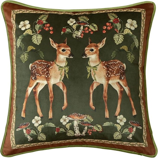 Grandmillennial Holly Deer Green Pillow Cover, Velvet Euro Sham Covers Decorative Throw Pillow Covers 18x18 for Couch Sofa Bed Living Room, Christmas & Holiday