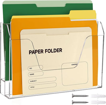 Acrylic Hanging Wall File Organizer, 2-Tier Mail Organizer Wall Mounted Magazine Wall File Holder, Paper Folder Organizer for Office, Desk, School