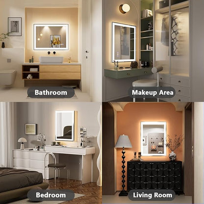 24"x 32" LED Mirror for Bathroom, Front and Backlit Controlled Separately LED Wall Vanity Mirror, LED Vanity Mirror with Lights, Stepless Dimmable, Anti Fog, Tempered Glass, Memory (ETL)
